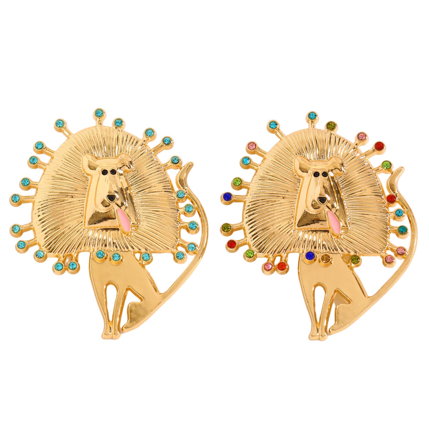 Lion Pin In Gold Alloy With Rhinestones Featuring Electroplated Craftsmanship