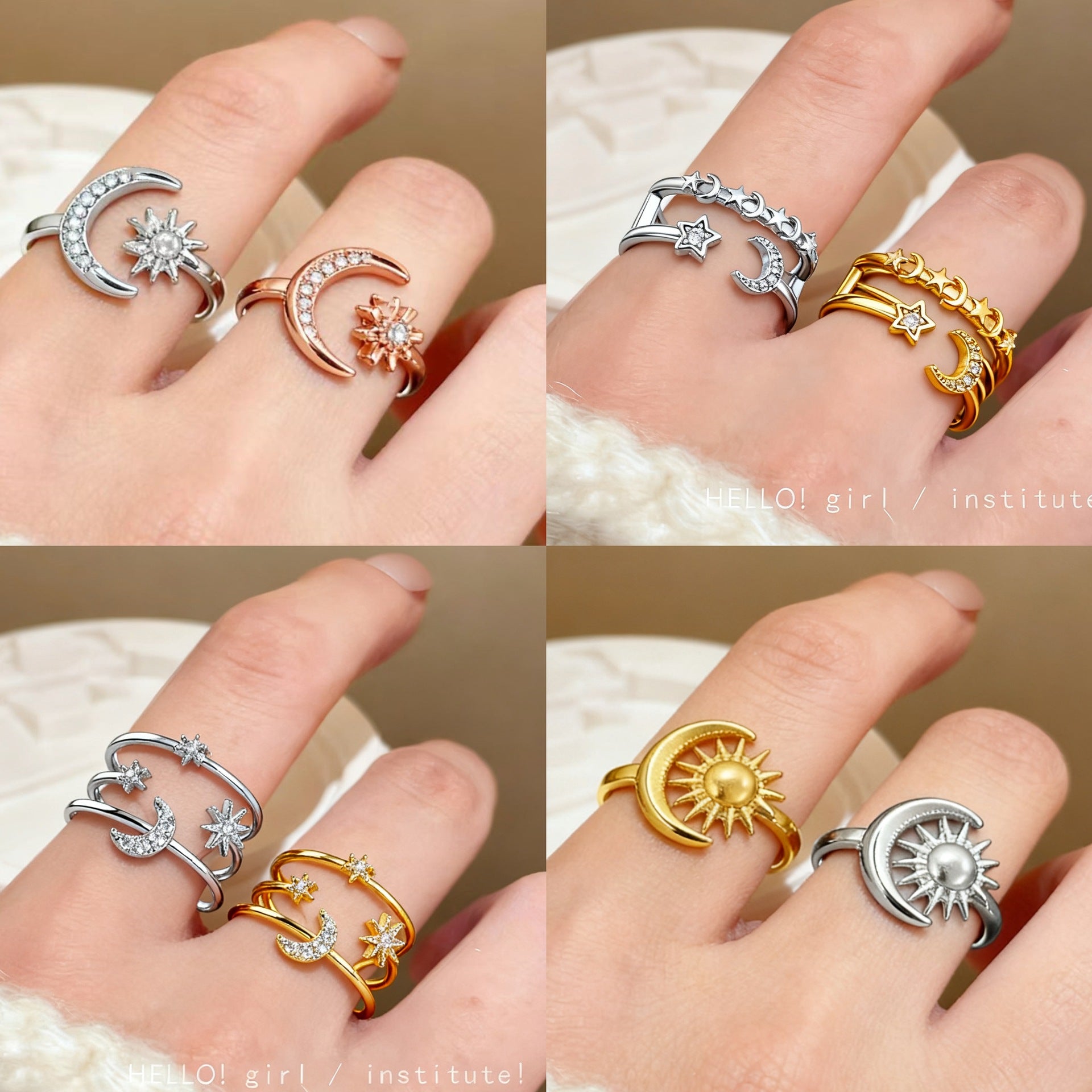 Moon Open Ring For Women In Simple Style, Electroplated Gold Plated Copper Material