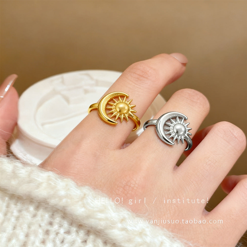 Moon Open Ring For Women In Simple Style, Electroplated Gold Plated Copper Material