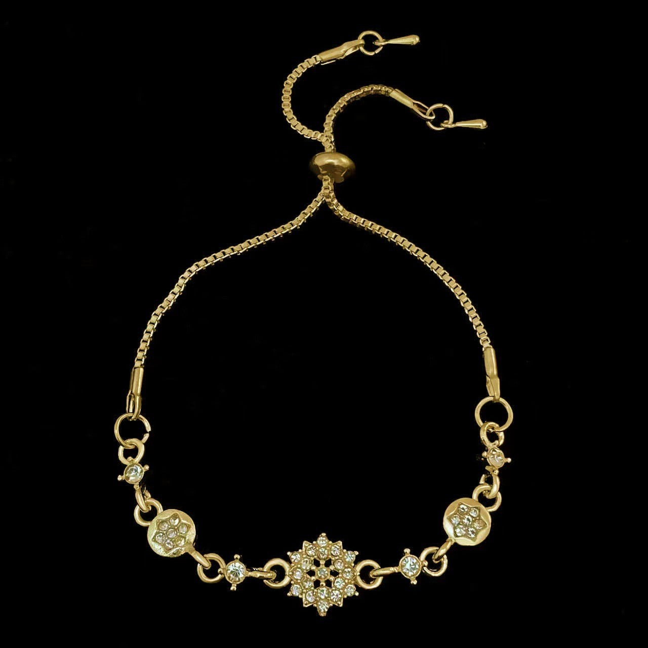 Gold Flowers Bracelet For Women In KC Golden Plated Zinc Alloy With Electroplated Finish And Zircon Inlay