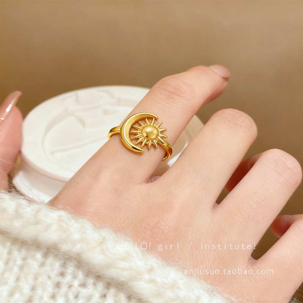 Moon Open Ring For Women In Simple Style, Electroplated Gold Plated Copper Material