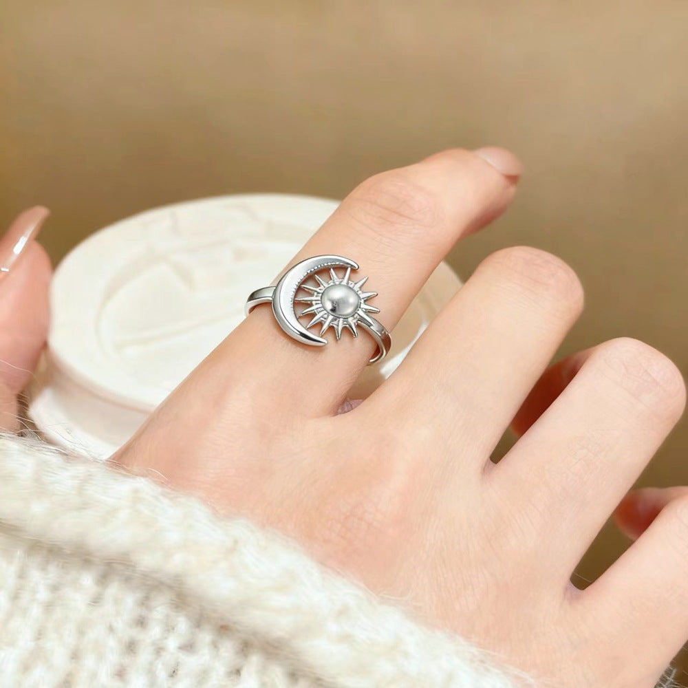 Moon Open Ring For Women In Simple Style, Electroplated Gold Plated Copper Material