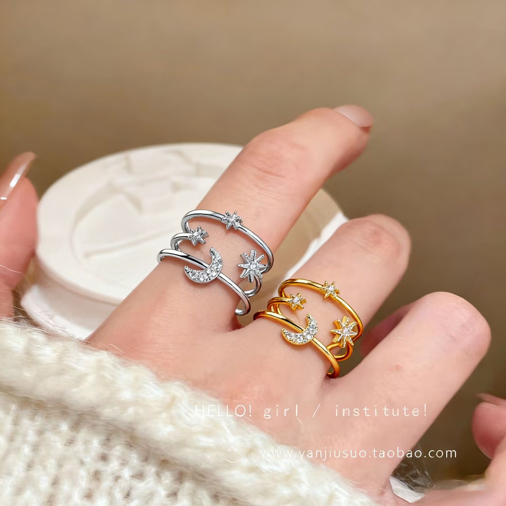 Moon Open Ring For Women In Simple Style, Electroplated Gold Plated Copper Material