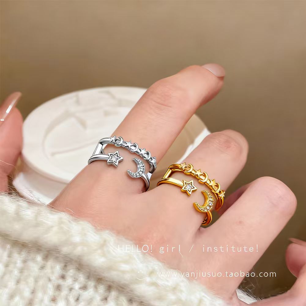 Moon Open Ring For Women In Simple Style, Electroplated Gold Plated Copper Material