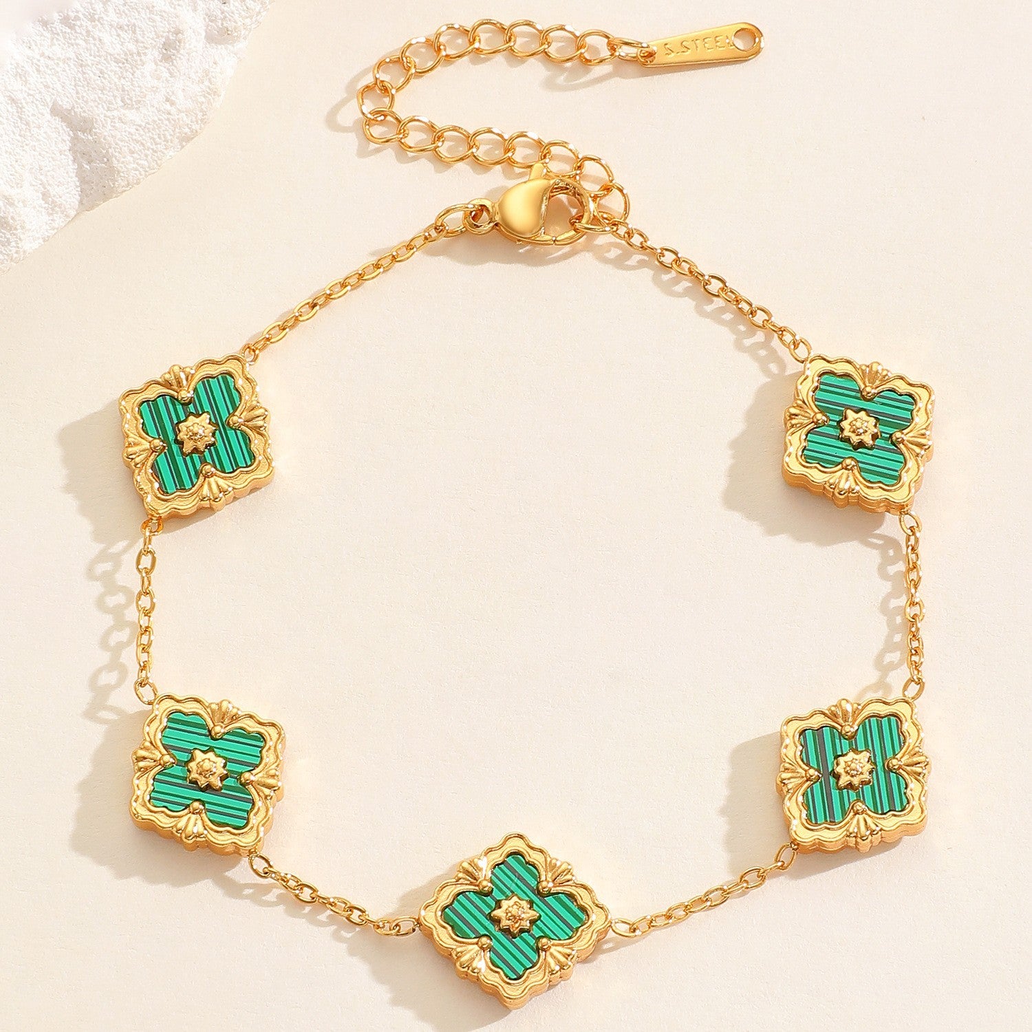 Gold Flowers Bracelet For Women In KC Golden Plated Zinc Alloy With Electroplated Finish And Zircon Inlay