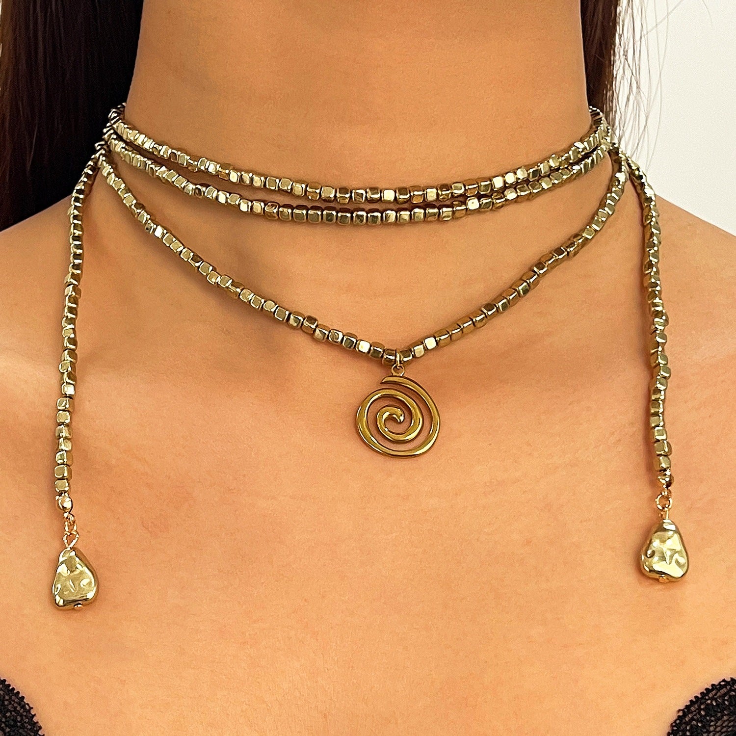 Bohemian Gold Sun Necklace With Shell Pendant In Mixed Materials, Unisex Design