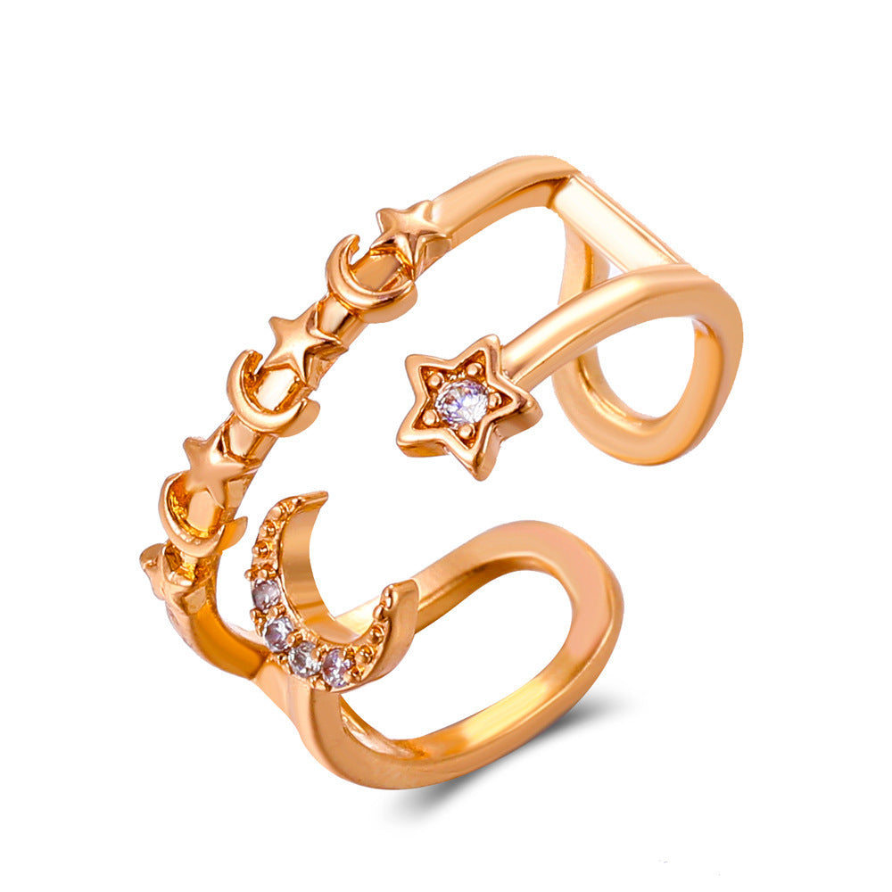 Moon Open Ring For Women In Simple Style, Electroplated Gold Plated Copper Material