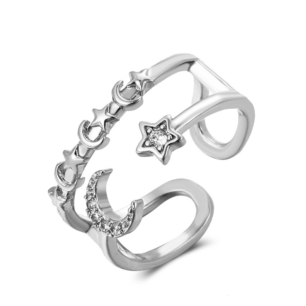 Moon Open Ring For Women In Simple Style, Electroplated Gold Plated Copper Material