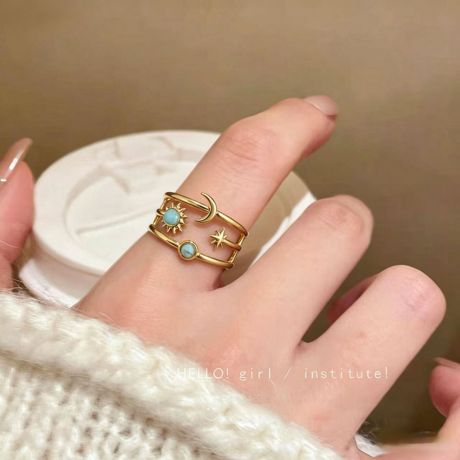 Moon Open Ring For Women In Simple Style, Electroplated Gold Plated Copper Material