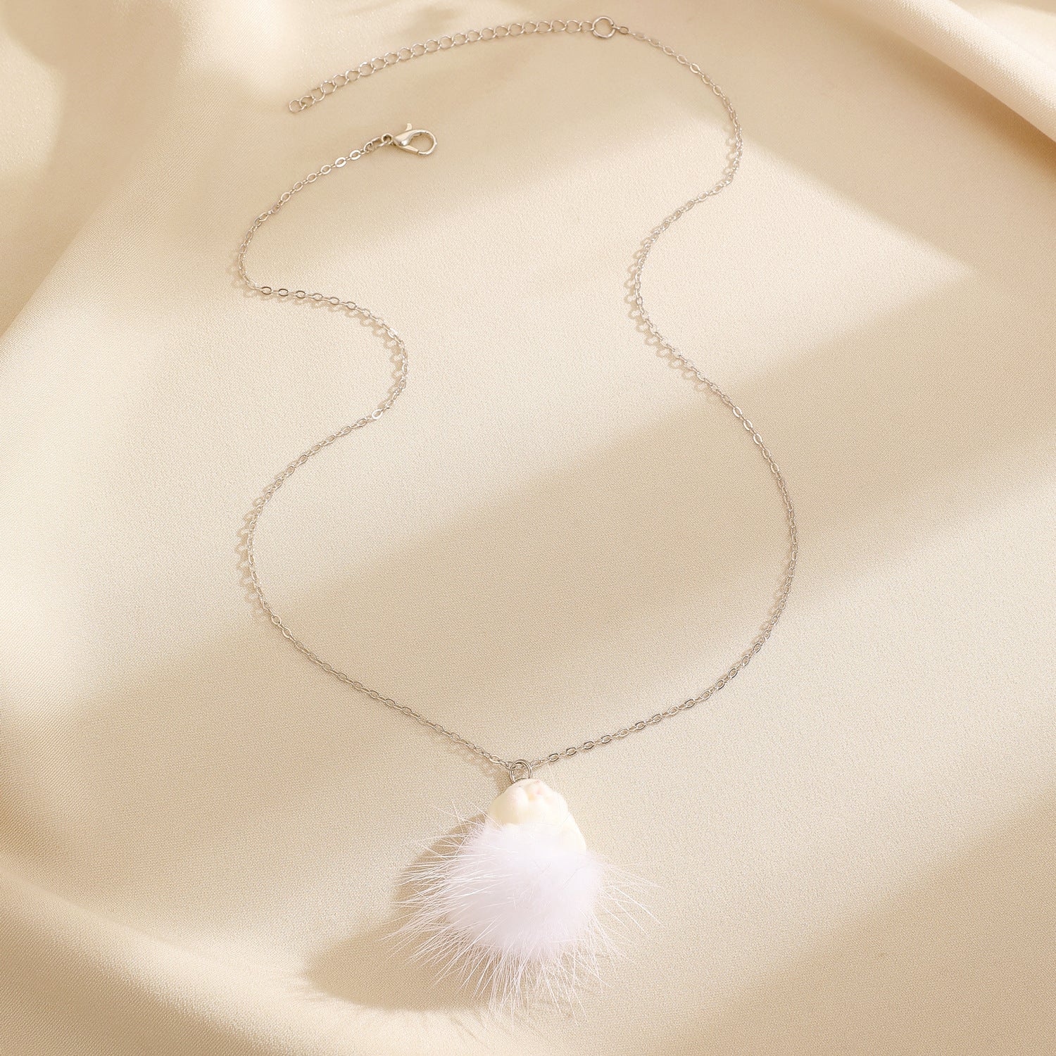 Cute Rabbit Necklace For Women Featuring A Fuzzy Ball Pendant Made Of Soft Cloth Material