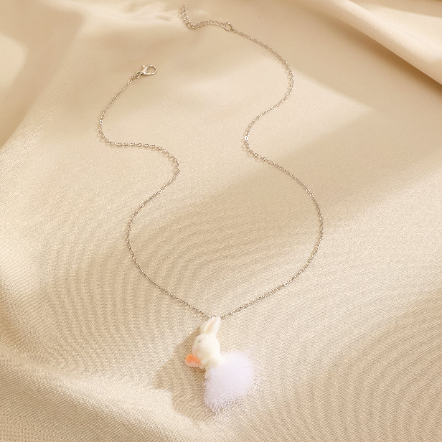 Cute Rabbit Necklace For Women Featuring A Fuzzy Ball Pendant Made Of Soft Cloth Material