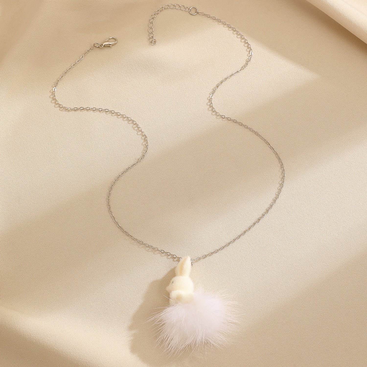 Cute Rabbit Necklace For Women Featuring A Fuzzy Ball Pendant Made Of Soft Cloth Material