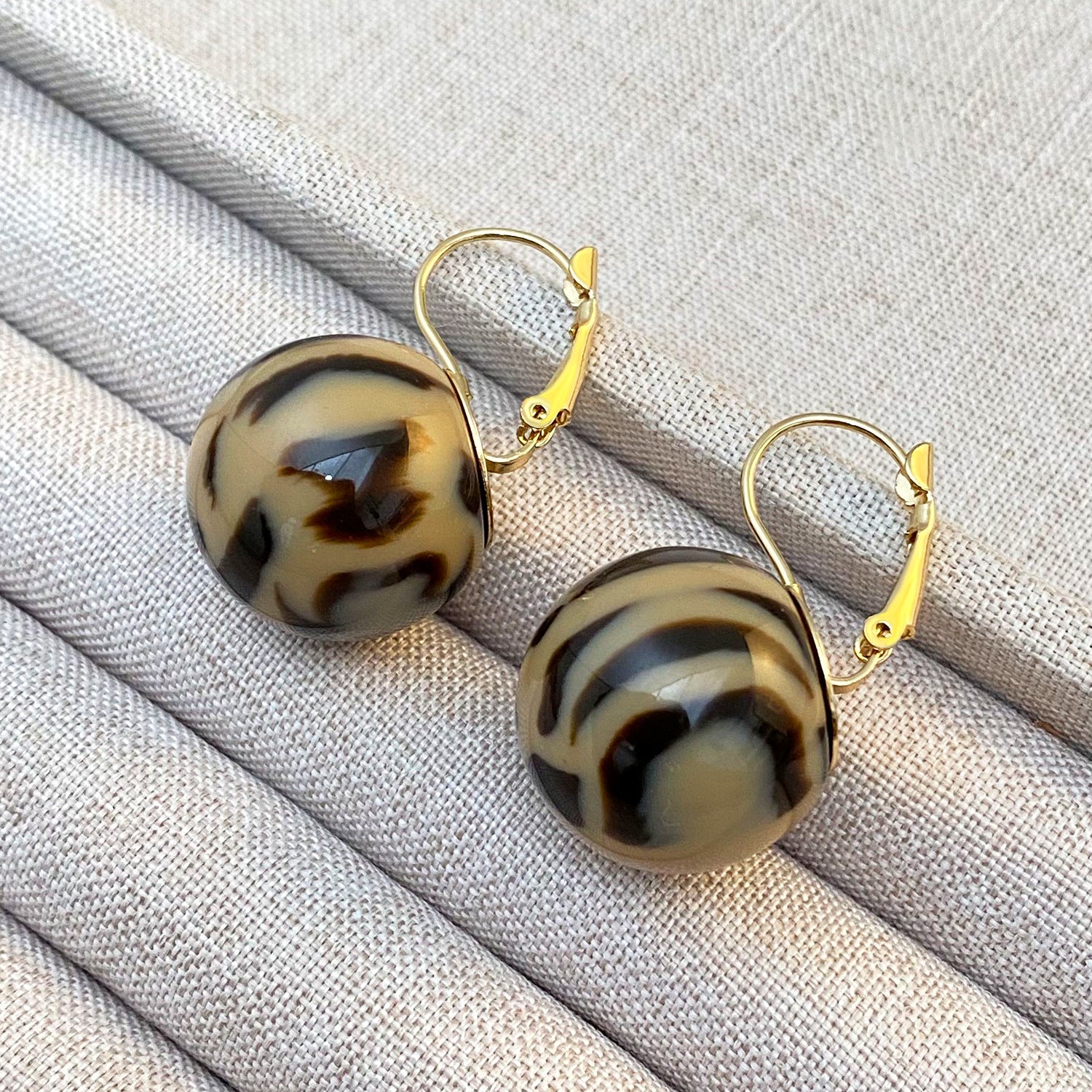 Leopard Print Stud Earrings For Women In 304 Stainless Steel With KC Golden Plated Finish, Featuring Maillard Style