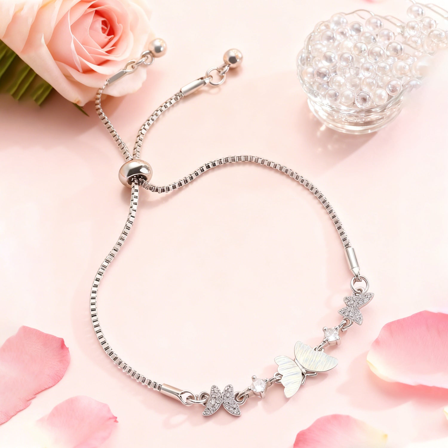Cute Heart Shape Elaborate Copper Bracelets With KC Golden Electroplated Finish And Zircon Inlay Featuring Slider Chain