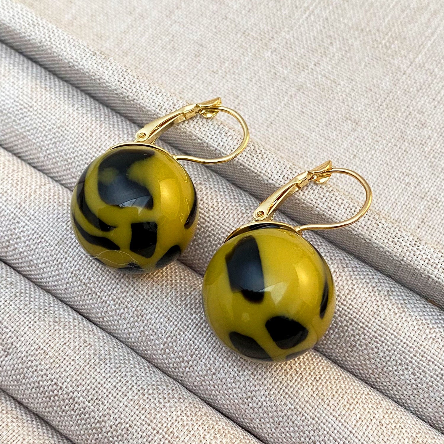 Leopard Print Stud Earrings For Women In 304 Stainless Steel With KC Golden Plated Finish, Featuring Maillard Style