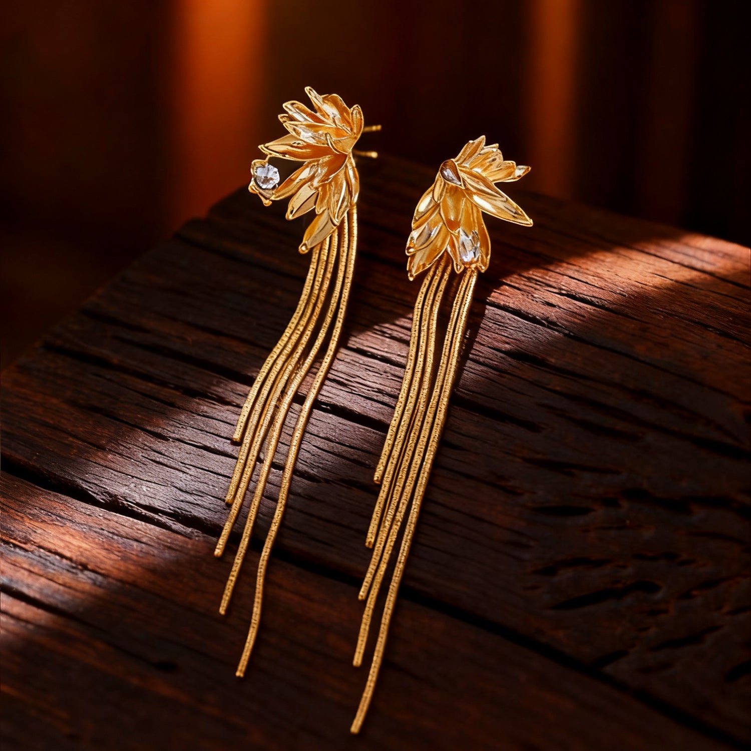 Flowers Tassel Earrings For Women With 304 Stainless Steel Ear Pins In KC Golden Plated Copper Electroplated Finish
