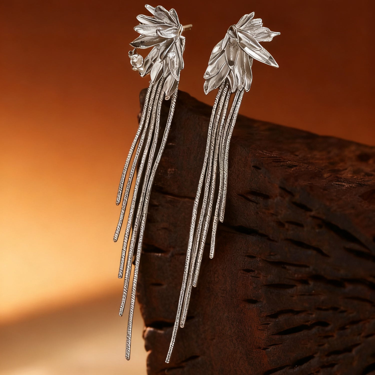 Flowers Tassel Earrings For Women With 304 Stainless Steel Ear Pins In KC Golden Plated Copper Electroplated Finish