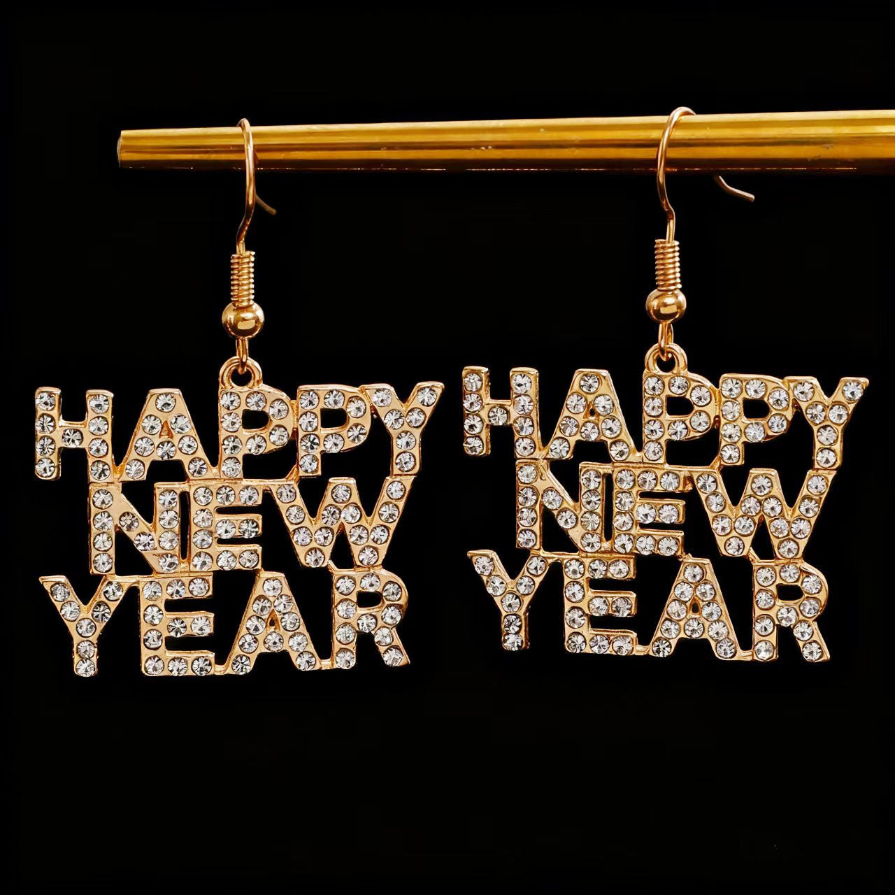 Exaggerated Letter Earrings For Women Featuring Rhinestones Made Of Zinc Alloy, Perfect For New Year