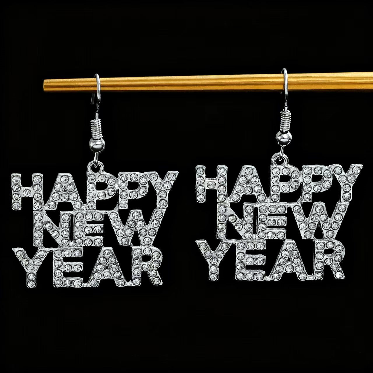 Exaggerated Letter Earrings For Women Featuring Rhinestones Made Of Zinc Alloy, Perfect For New Year