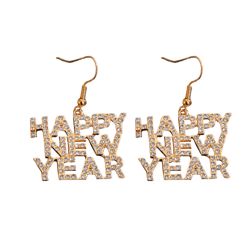 Exaggerated Letter Earrings For Women Featuring Rhinestones Made Of Zinc Alloy, Perfect For New Year