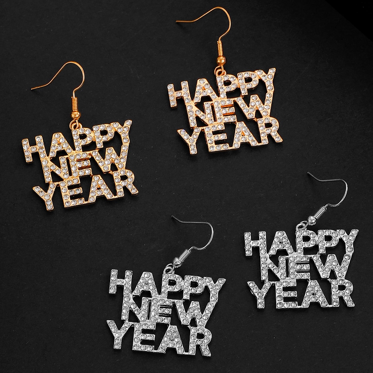 Exaggerated Letter Earrings For Women Featuring Rhinestones Made Of Zinc Alloy, Perfect For New Year
