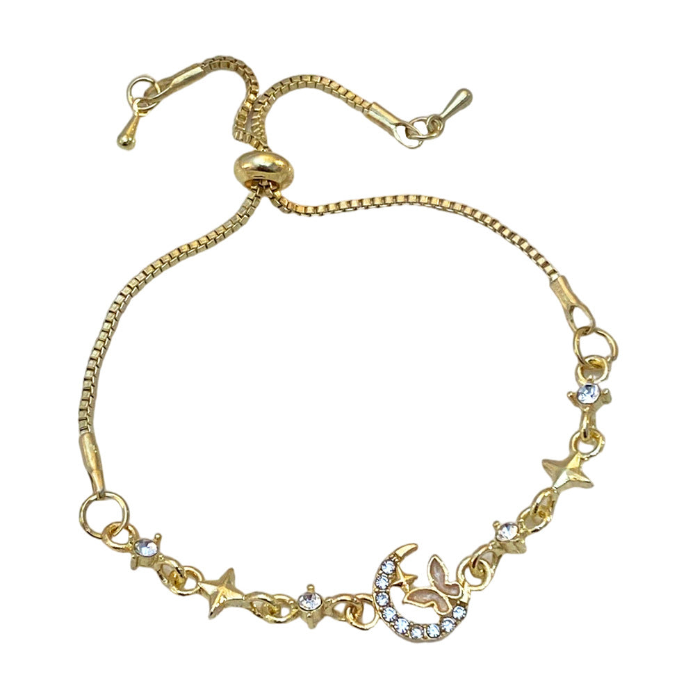 Butterfly Gold Electroplated Zinc Alloy Bracelet For Women With Zircon Inlay