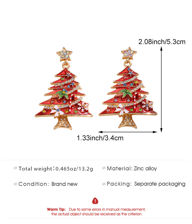 Sweet Christmas Tree Stud Earrings For Women With Zinc Alloy And Rhinestones, Electroplated Finish, Featuring 304 Stainless Steel Posts