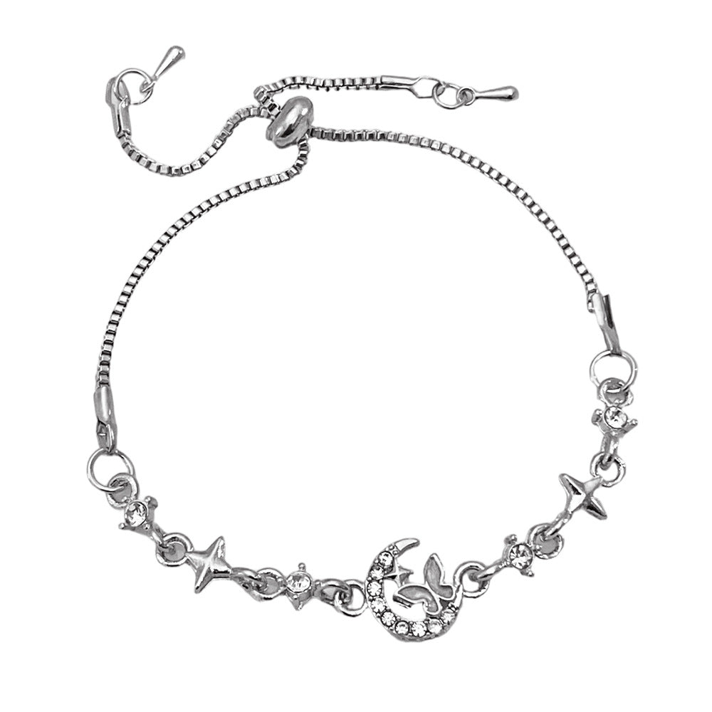 Butterfly Gold Electroplated Zinc Alloy Bracelet For Women With Zircon Inlay