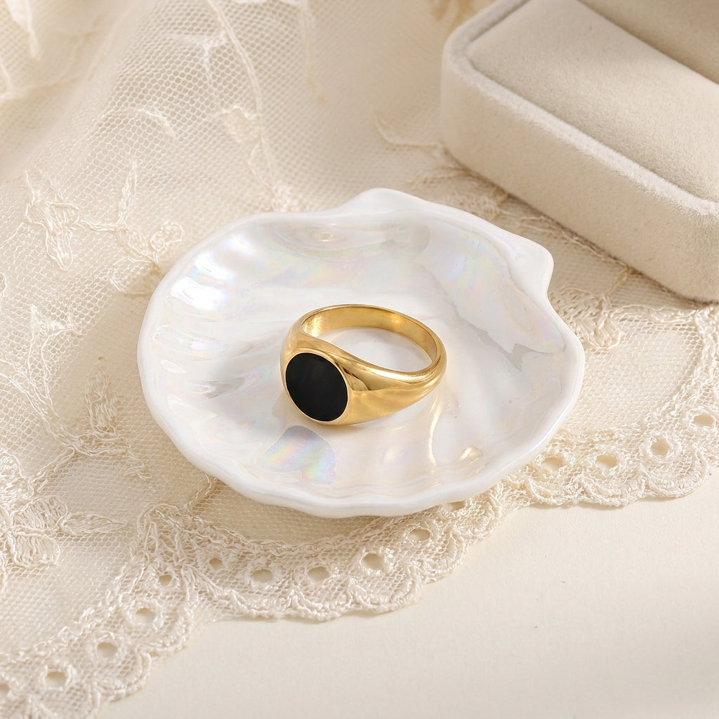 Geometric Electroplated Rings For Women In 304 Stainless Steel With 18K Real Gold PVD Coating And Artificial Pearl Inlay