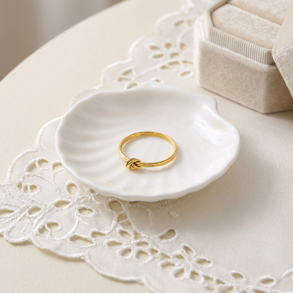 Geometric Electroplated Rings For Women In 304 Stainless Steel With 18K Real Gold PVD Coating And Artificial Pearl Inlay