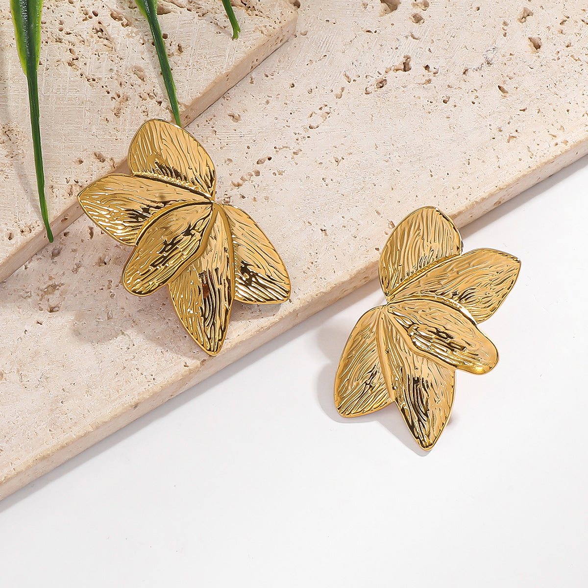 Geometric Electroplated Stud Earrings For Women In 18K Real Gold Plated 304 Stainless Steel With 0.03µm PVD Coated Layer