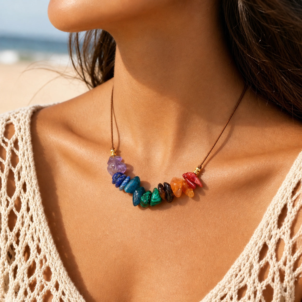 Asymmetrical Simple Style Necklace For Women With Beading Craft And Gravel Material Featuring Rope Chain