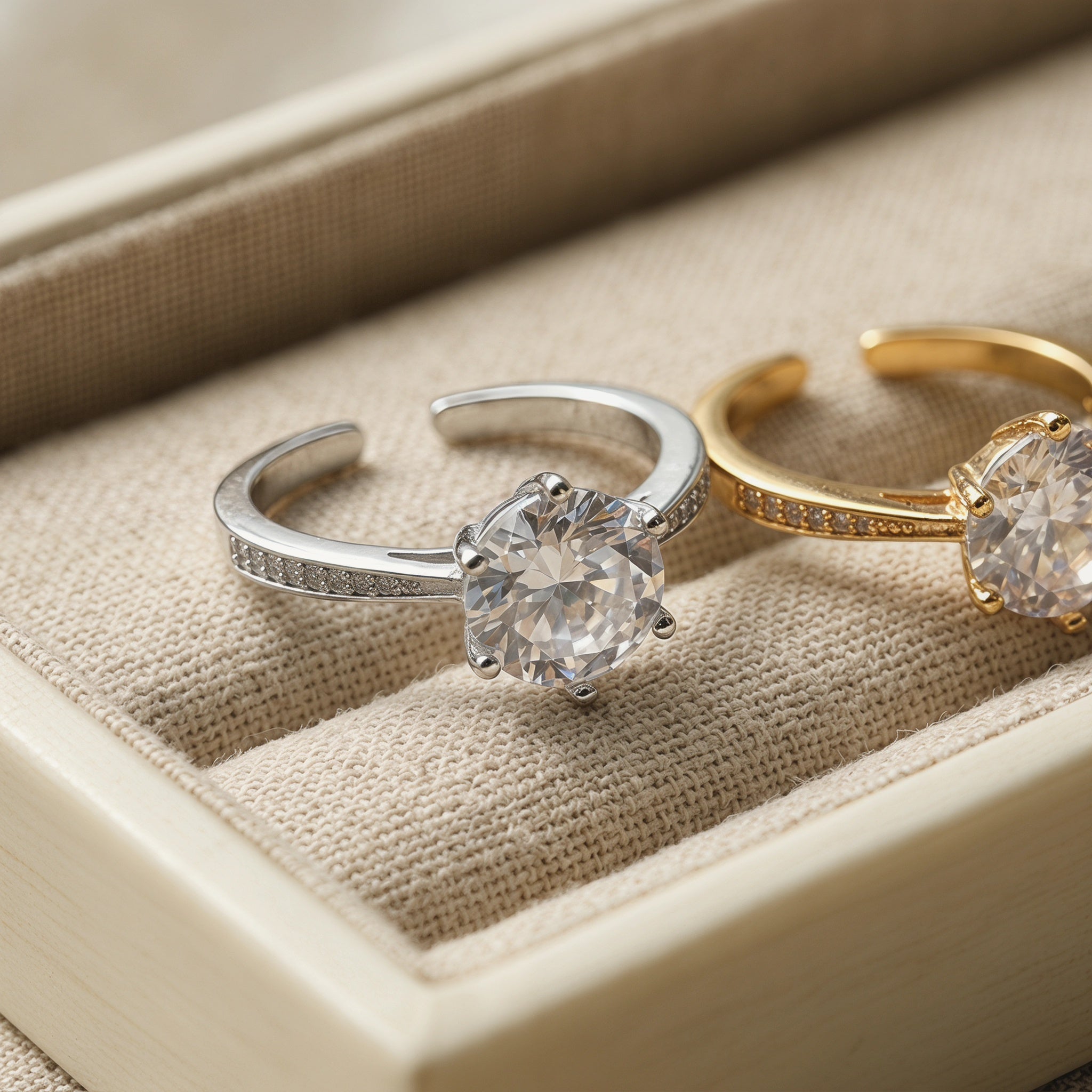 Geometric Open Rings For Women In Gold Copper Alloy With KC Golden Plated 0.03µm Thickness Featuring Synthetic Zirconia