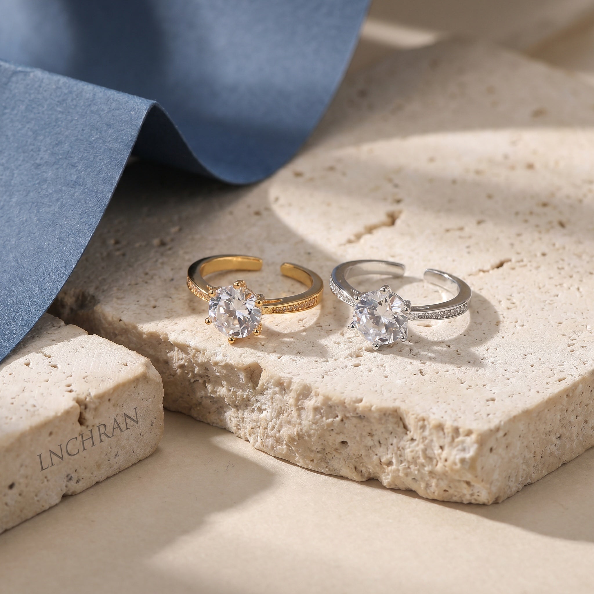 Geometric Open Rings For Women In Gold Copper Alloy With KC Golden Plated 0.03µm Thickness Featuring Synthetic Zirconia