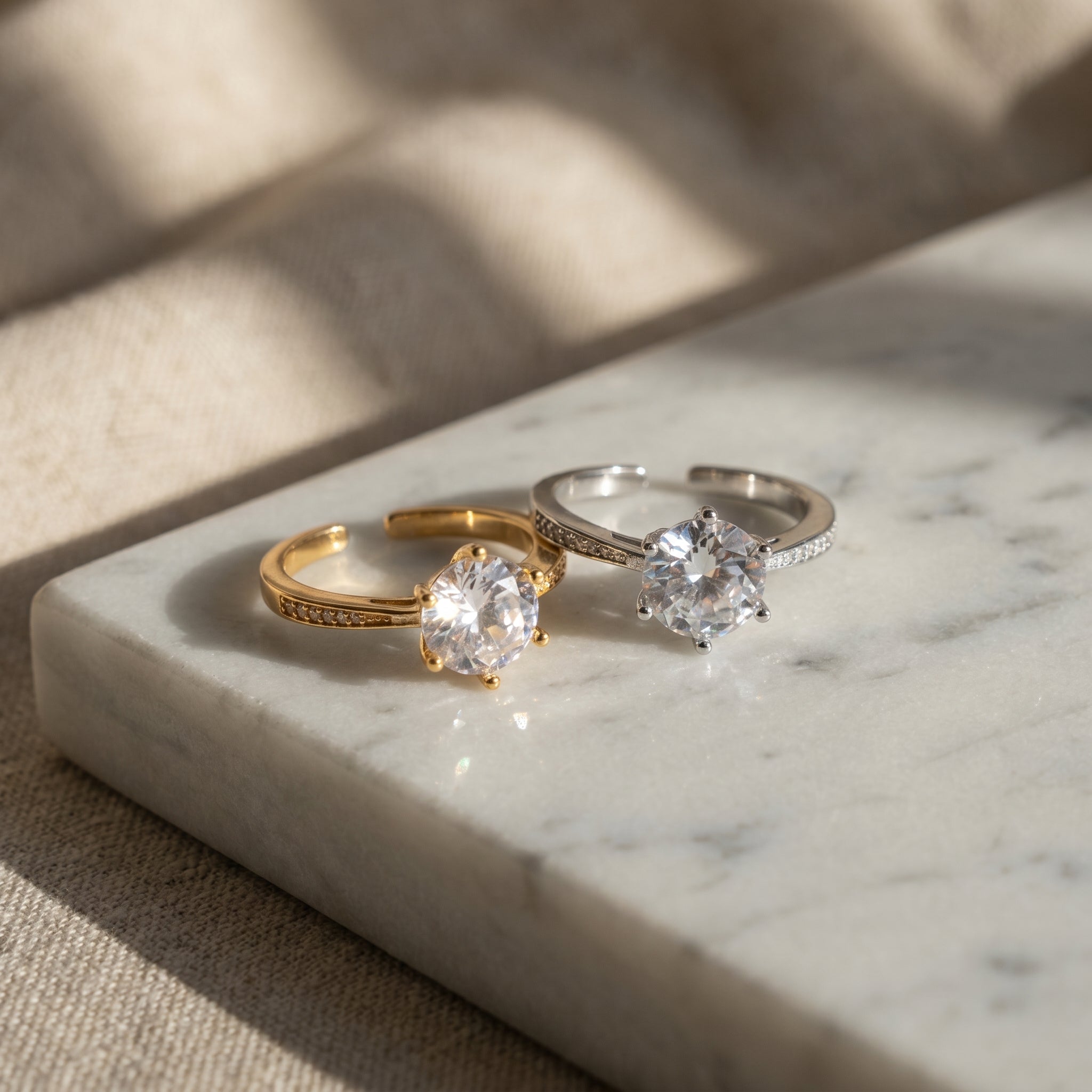 Geometric Open Rings For Women In Gold Copper Alloy With KC Golden Plated 0.03µm Thickness Featuring Synthetic Zirconia