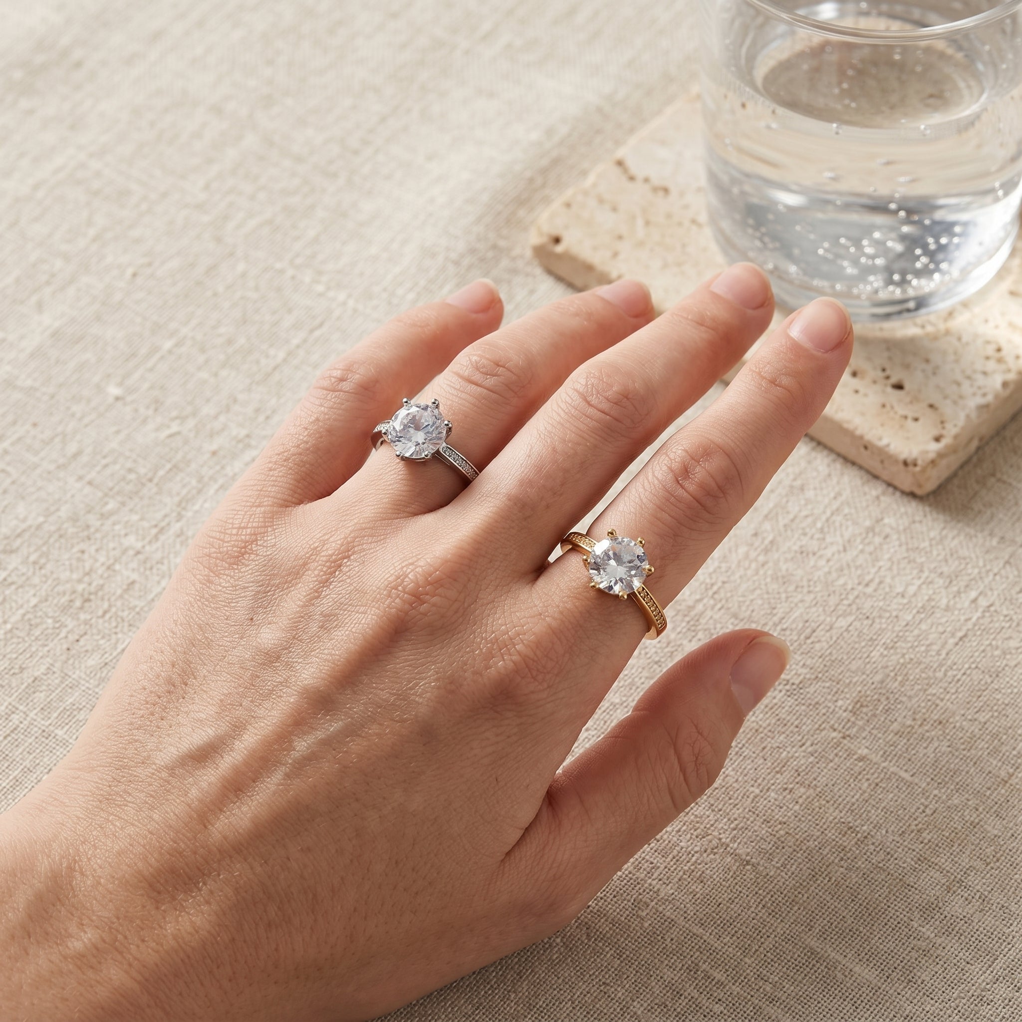 Geometric Open Rings For Women In Gold Copper Alloy With KC Golden Plated 0.03µm Thickness Featuring Synthetic Zirconia