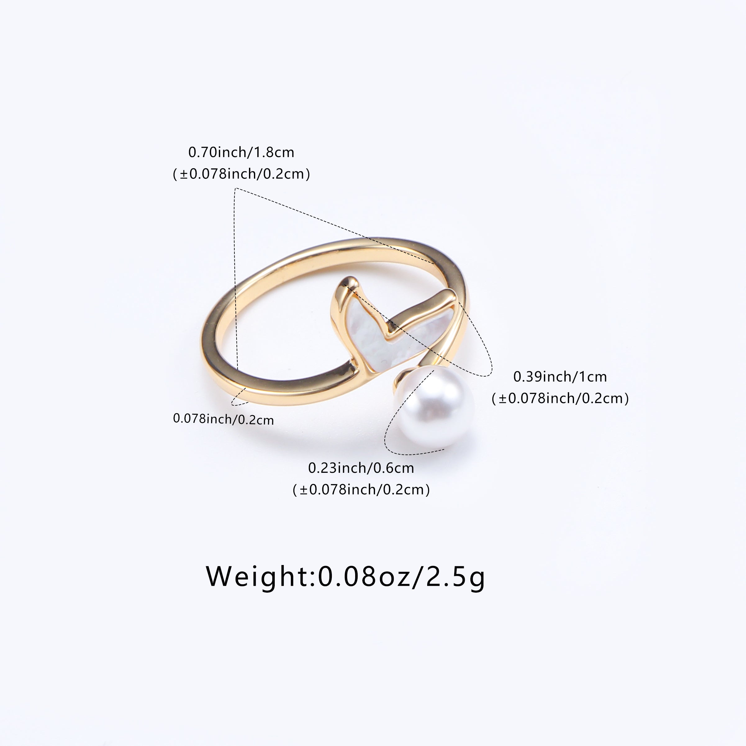 Fish Tail Open Ring For Women In Marine Style With Gold KC Golden Plated Finish 0.03µm Featuring Imitation Pearl