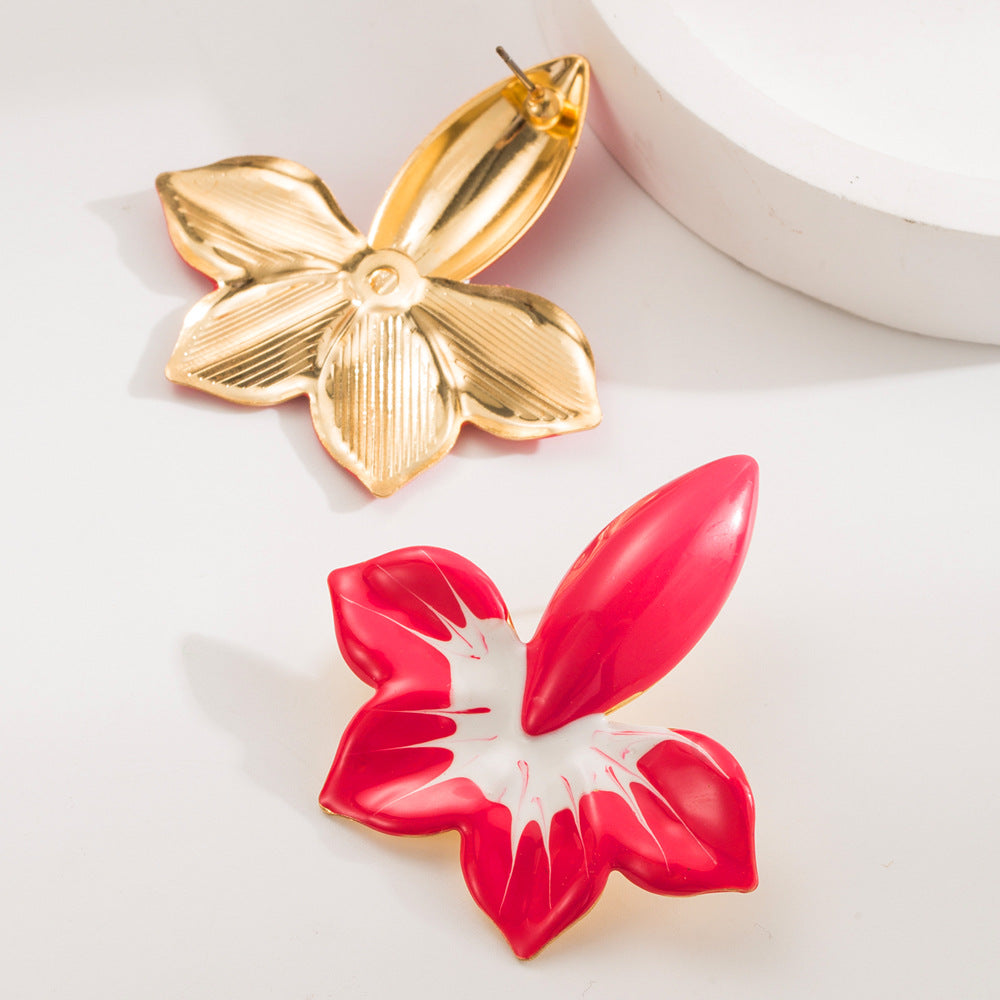 New Style Blue Enamel Flower Stud Earrings For Women In Alloy