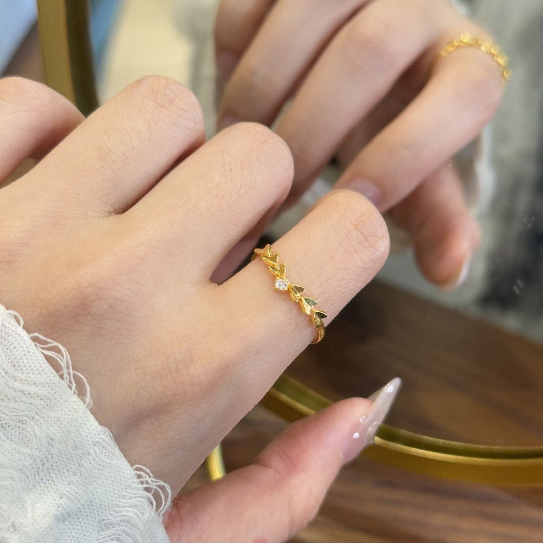 Heart Shape Copper Ring For Women With Electroplated Gold Plating And Zircon Inlay In Simple Style