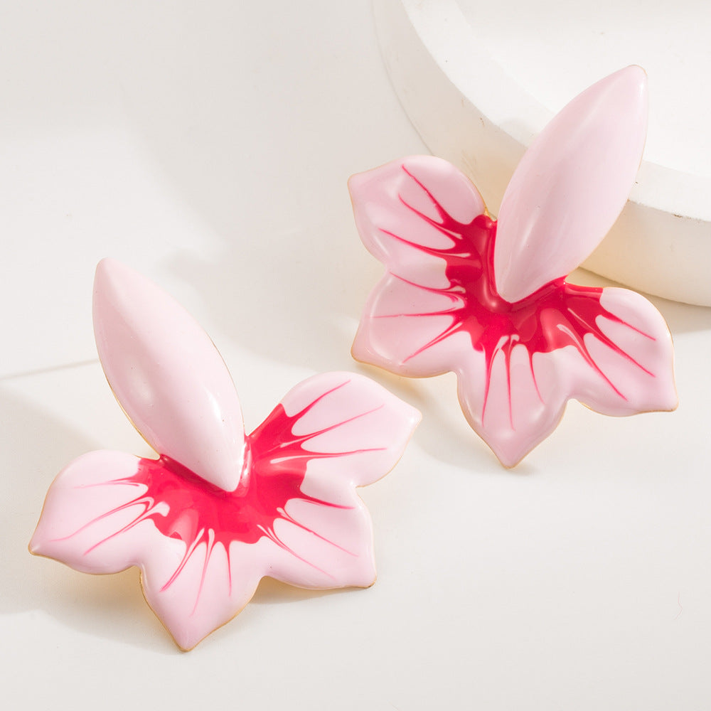 New Style Blue Enamel Flower Stud Earrings For Women In Alloy
