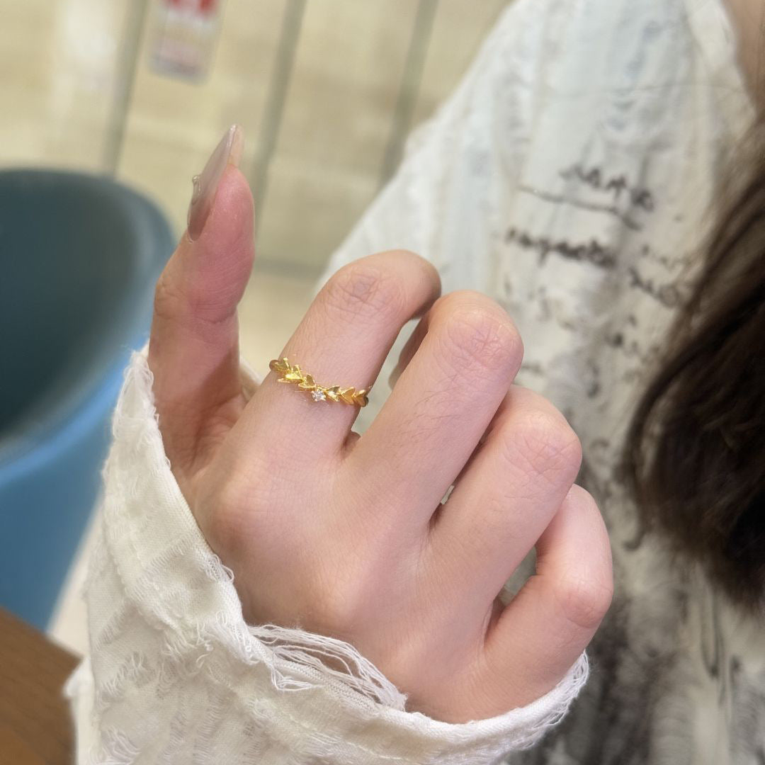 Heart Shape Copper Ring For Women With Electroplated Gold Plating And Zircon Inlay In Simple Style