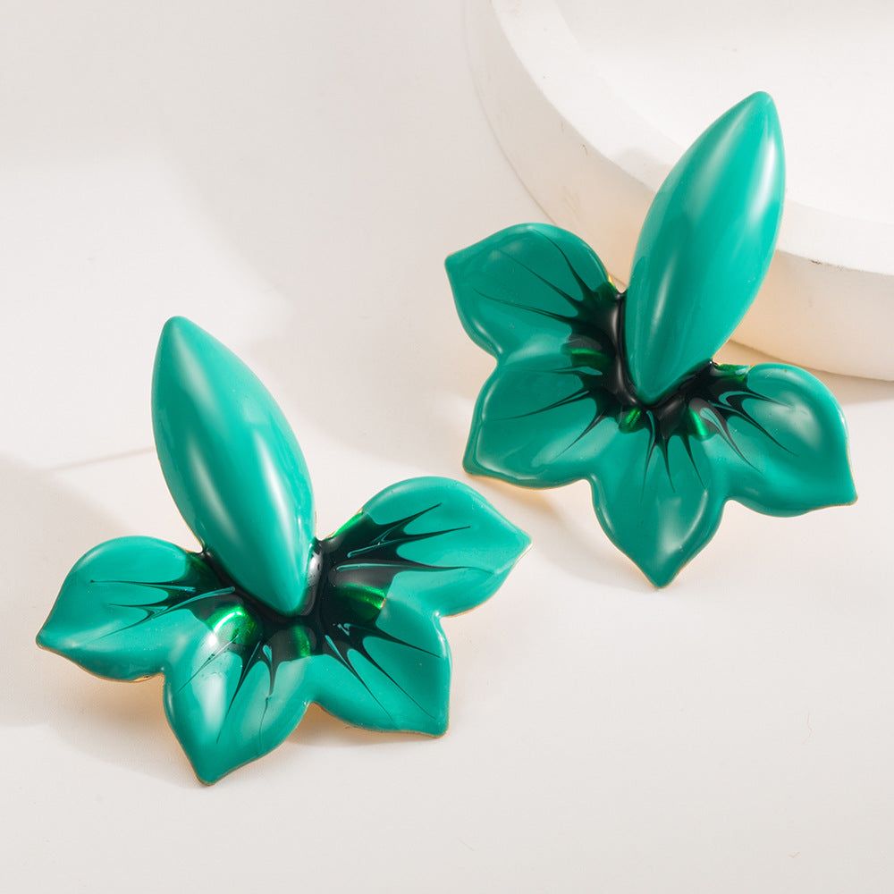 New Style Blue Enamel Flower Stud Earrings For Women In Alloy