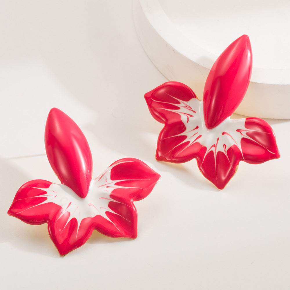New Style Blue Enamel Flower Stud Earrings For Women In Alloy