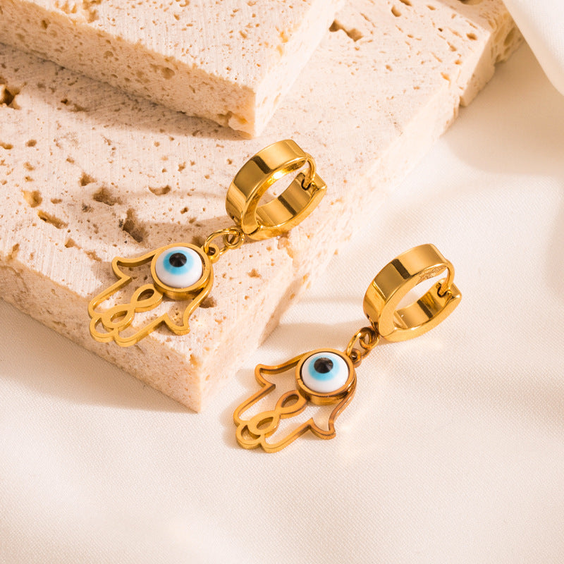 Devil's Eye Earrings For Women With Titanium Steel Ear Pins And Electroplated Gold Plating Process