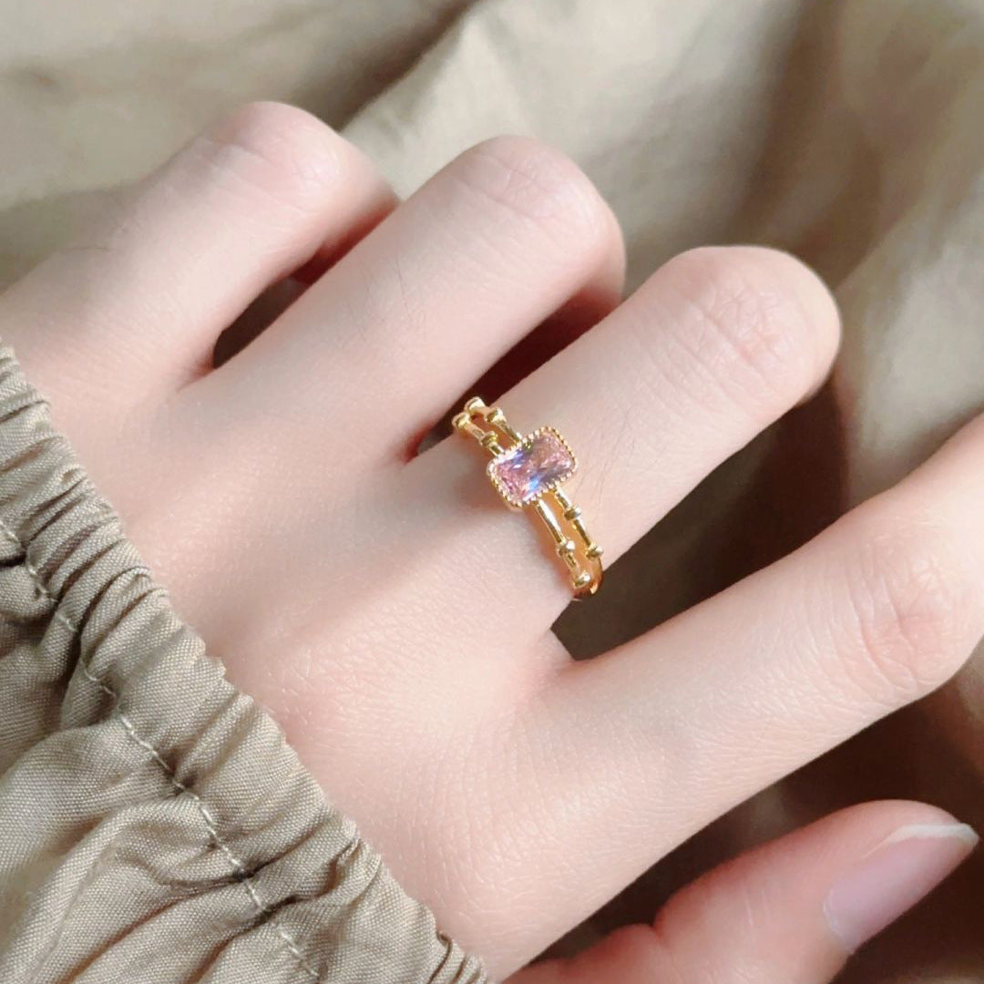 Candy Electroplated Gold Plated Copper Ring With Zircon Inlay For Women In Gold