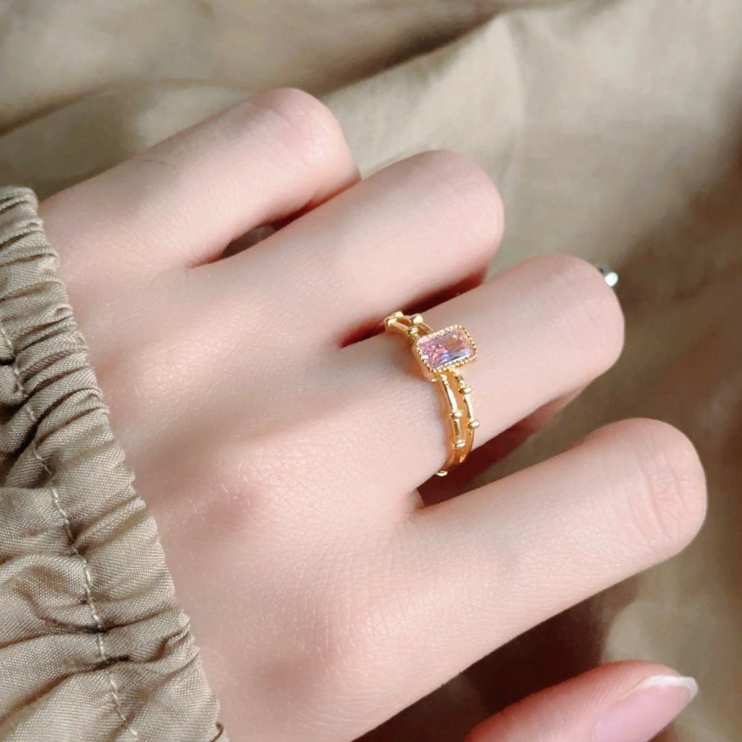 Candy Electroplated Gold Plated Copper Ring With Zircon Inlay For Women In Gold