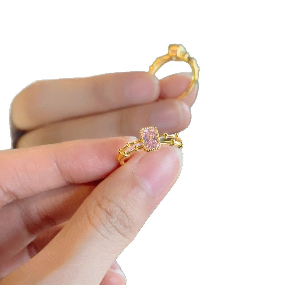 Candy Electroplated Gold Plated Copper Ring With Zircon Inlay For Women In Gold