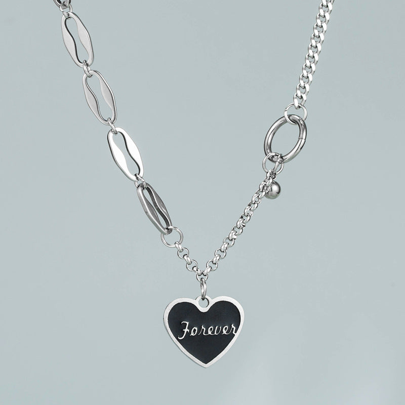 Hip-Hop Heart Shape Necklace For Women In Silver Featuring Titanium Steel Chain And Pendant
