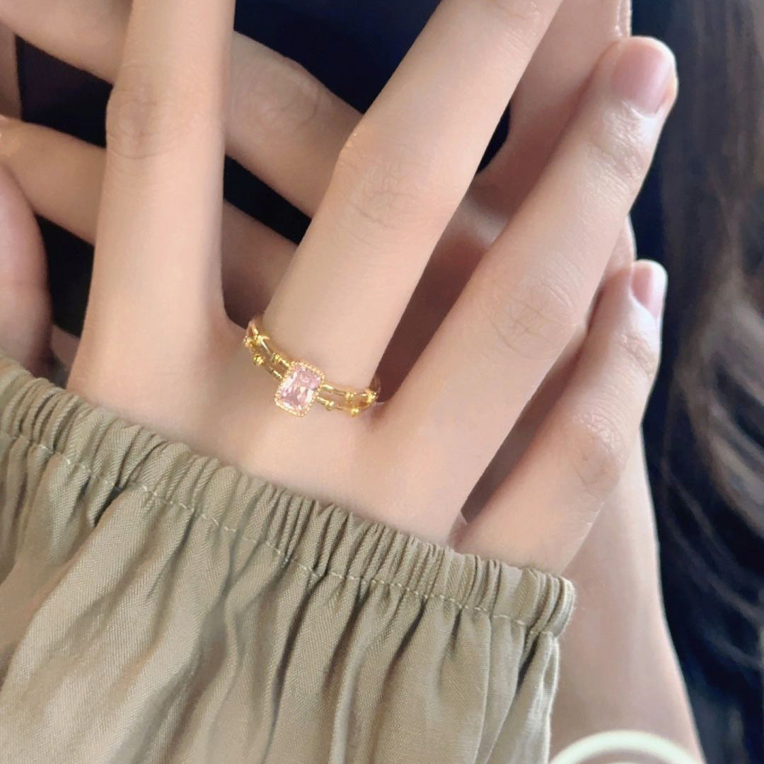 Candy Electroplated Gold Plated Copper Ring With Zircon Inlay For Women In Gold
