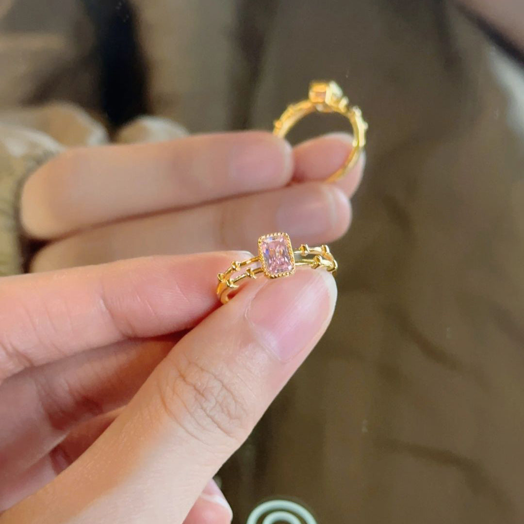 Candy Electroplated Gold Plated Copper Ring With Zircon Inlay For Women In Gold